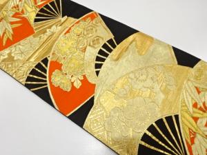 アンティーク　扇に笹・梅・菊模様織り出し袋帯（材料）